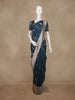 Teal Blue Stripes And Floral Woven Banarasi Silk Saree With Zari Border
