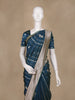 Teal Blue Stripes And Floral Woven Banarasi Silk Saree With Zari Border