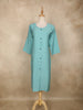 Teal Blue Stripes Design Cotton Kurti