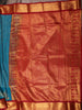 Teal Blue Vertical Striped Zari Woven Design Kanchipuram Silk Saree with Contrast Zari Border