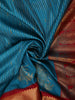 Teal Blue Vertical Striped Zari Woven Design Kanchipuram Silk Saree with Contrast Zari Border