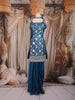 Teal Blue Zari Woven Design Silk Palazzo Suit with Dupatta