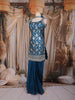 Teal Blue Zari Woven Design Silk Palazzo Suit with Dupatta