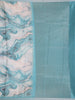 Teal Blue and Beige Abstract Printed Design Tussar Saree with Zari Border