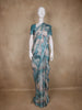 Teal Blue and Beige Abstract Printed Design Tussar Saree with Zari Border