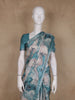 Teal Blue and Beige Abstract Printed Design Tussar Saree with Zari Border