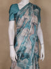 Teal Blue and Beige Abstract Printed Design Tussar Saree with Zari Border