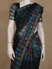 Teal Blue and Black Checked Floral Design Cotton Saree