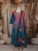 Teal Blue and Dusty Rose Pink Ombre Floral Printed Design Cotton Anarkali Salwar Suit with Dupatta