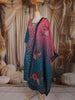 Teal Blue and Dusty Rose Pink Ombre Floral Printed Design Cotton Anarkali Salwar Suit with Dupatta