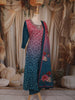 Teal Blue and Dusty Rose Pink Ombre Floral Printed Design Cotton Anarkali Salwar Suit with Dupatta