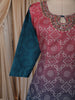 Teal Blue and Dusty Rose Pink Ombre Floral Printed Design Cotton Anarkali Salwar Suit with Dupatta