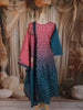 Teal Blue and Dusty Rose Pink Ombre Floral Printed Design Cotton Anarkali Salwar Suit with Dupatta