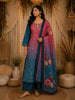 Teal Blue and Dusty Rose Pink Ombre Floral Printed Design Cotton Anarkali Salwar Suit with Dupatta