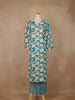 Teal Blue and Ivory Floral Printed Satin Salwar Suit - Diadem