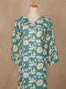 Teal Blue and Ivory Floral Printed Satin Salwar Suit - Diadem