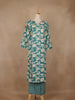 Teal Blue and Ivory Floral Printed Satin Salwar Suit - Diadem