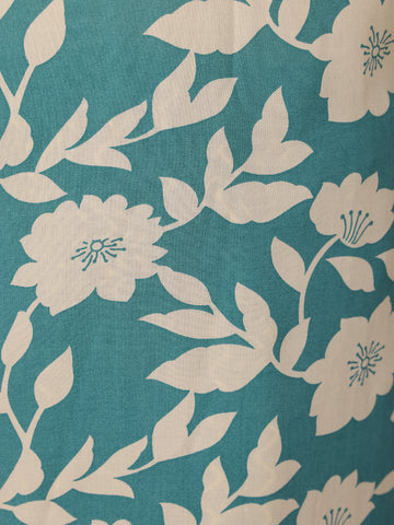 Teal Blue and Ivory Floral Printed Satin Salwar Suit - Diadem