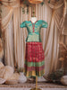 Teal Green and Red Zari Woven Art Silk Kids Pattu Pavadai