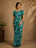 Teal Green Abstract Print Design Linen Cotton Saree