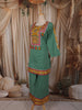 Teal Green Abstract Thread Embroidered Design Cotton Straight Cut Salwar Suit