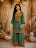 Teal Green Abstract Thread Embroidered Design Cotton Straight Cut Salwar Suit