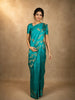 Teal Green Butta Zari Woven Design Pure Banarasi Silk Saree with Floral Border