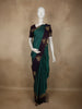 Teal Green Checked Woven Design Pure Kanchipuram Silk Saree with Contrast Peacock Border