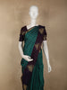 Teal Green Checked Woven Design Pure Kanchipuram Silk Saree with Contrast Peacock Border