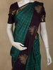 Teal Green Checked Woven Design Pure Kanchipuram Silk Saree with Contrast Peacock Border