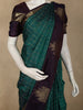 Teal Green Checked Woven Design Pure Kanchipuram Silk Saree with Contrast Peacock Border