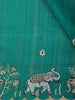 Teal Green Elephant Thread Embroidered Design Pure Tussar Saree with Scalloped Border