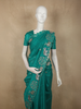 Teal Green Elephant Thread Embroidered Design Pure Tussar Saree with Scalloped Border