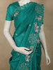 Teal Green Elephant Thread Embroidered Design Pure Tussar Saree with Scalloped Border
