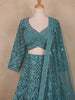 Teal Green Floral And Mirror Embroidered Net Bridal Lehenga Set - Diadem