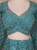 Teal Green Floral And Mirror Embroidered Net Bridal Lehenga Set - Diadem