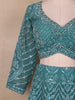 Teal Green Floral And Mirror Embroidered Net Bridal Lehenga Set - Diadem