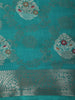 Teal Green Floral Butta Zari Woven Design Semi Silk Saree with Ornamental Border
