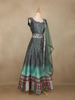 Teal Green Floral Design Silk Lehenga With Dupatta