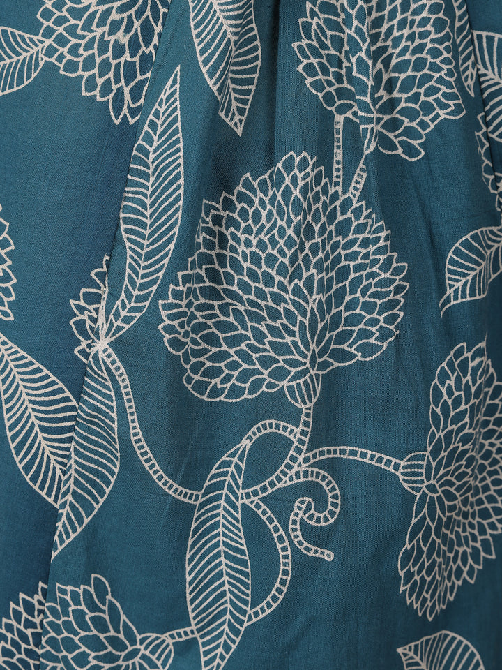 Teal Green Floral Designed Cotton Salwar Suit - Diadem