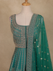 Teal Green Floral Embroidered Design Net Gown