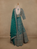Teal Green Floral Embroidered Design Net Gown