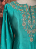 Teal Green Floral Embroidered Design Satin Palazzo Suit with Dupatta