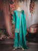 Teal Green Floral Embroidered Design Satin Palazzo Suit with Dupatta