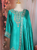 Teal Green Floral Embroidered Design Satin Palazzo Suit with Dupatta