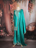 Teal Green Floral Embroidered Design Satin Palazzo Suit with Dupatta