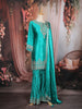 Teal Green Floral Embroidered Design Satin Palazzo Suit with Dupatta