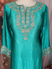 Teal Green Floral Embroidered Design Satin Palazzo Suit with Dupatta