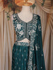 Teal Green Floral Embroidered Design Semi Raw Silk Lehenga with Dupatta
