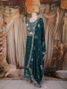 Teal Green Floral Embroidered Design Semi Raw Silk Lehenga with Dupatta